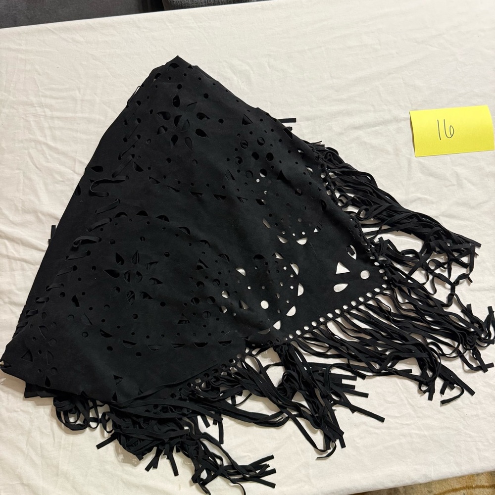 L&B Black Cutout Fringe Poncho